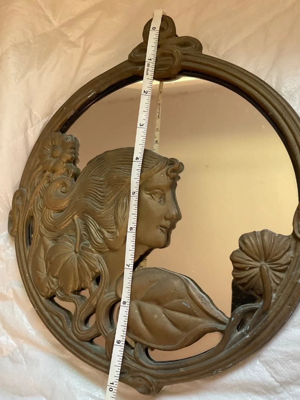 Vintage Silvestri Art Nouveau style brass wall mirror Art Deco Ivy Lady